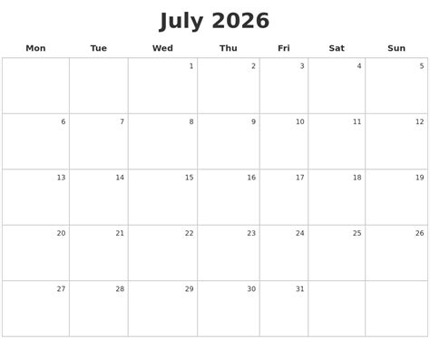 July 2026 Make A Calendar