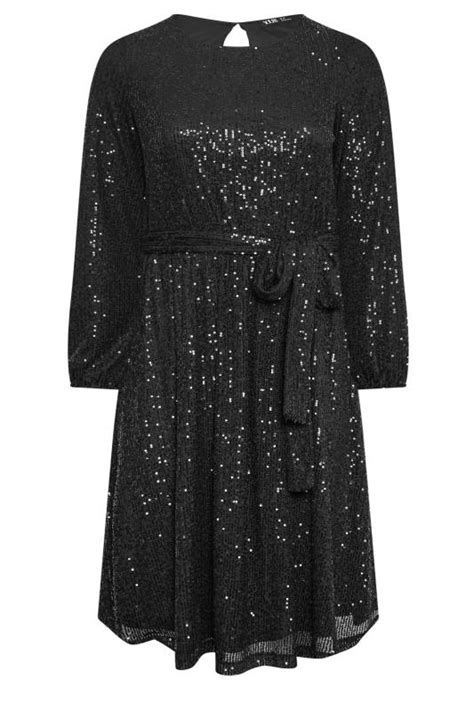 Yours London Plus Size Black Sequin Skater Dress Yours Clothing