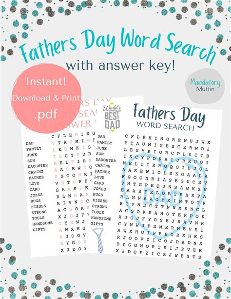 Fathers Day Word Search Printable Word Search Fathers Day Etsy Canada