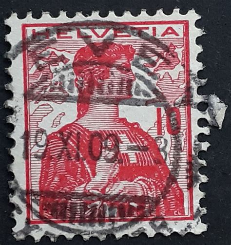 1909 Switzerland 10c Dark Red Helvetia Stamp Vevey Cds Ebay