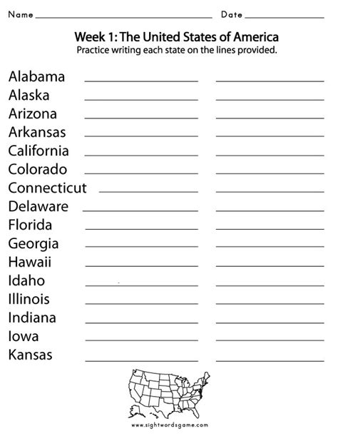 50 States Activities Printable The U S 50 States Printables Map Quiz