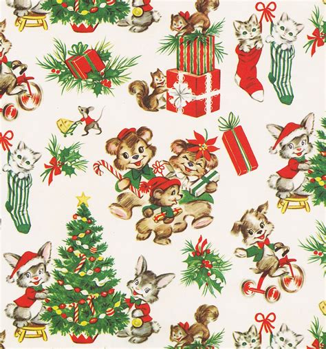Free printable crafts, for teachers, kids, parties, candy bar wrappers, baby shower invitations, cards to print and much, much more. Vintage Christmas Wrap Cute Critters | Heather David | Flickr