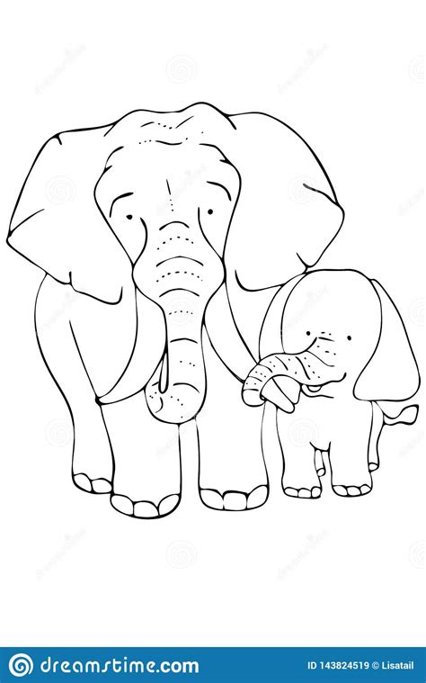 Page For Coloringmother Elephant And Baby Elephant Stock Illustration