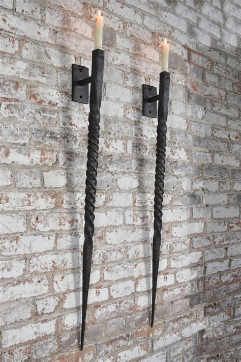 Pair Of Large Twisted Hand Forged Wrought Iron Wall Sconces For Sale At