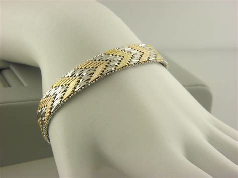 Vior Italy Sterling Silver 925 Two Tone Textured Link Bracelet 17