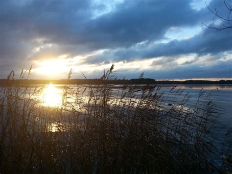 Nature Landscape Reflection Grass Water Lake Sunset Clouds