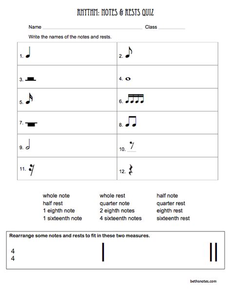 5th Grade Rhythm Assessments Beths Notes Music Theory Worksheets