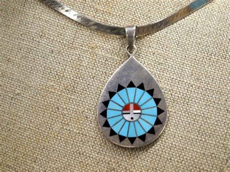 Zuni Inlay Sun God Zuni Inlay Native American Turquoise Necklace