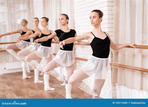 Girls Ballet Dancers Rehearse In Ballet Class Stock Photo Image Of