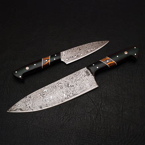 Damascus steel kitchen knives set. Damascus Chef Knife Set // 2 Piece // 9184 - Black Forge ...