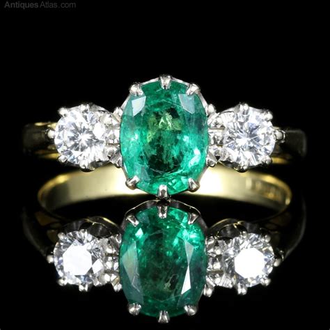 Antiques Atlas Emerald Diamond Trilogy Ring 18ct Yellow Gold