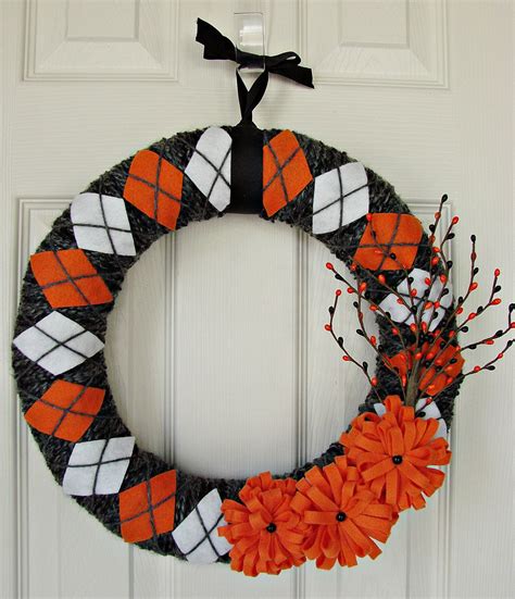 Halloween Yarn Wrapped Argyle Wreath Black By Wreathsbystephanie 34