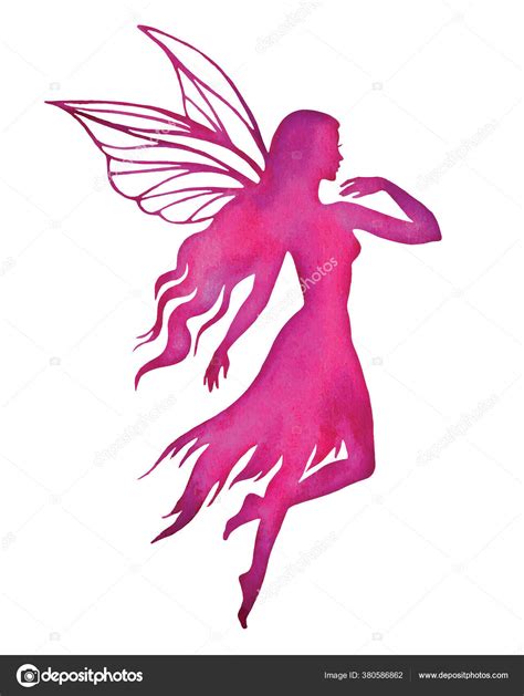 Flying Fairy Watercolor Vector Silhouette Illustration Stock