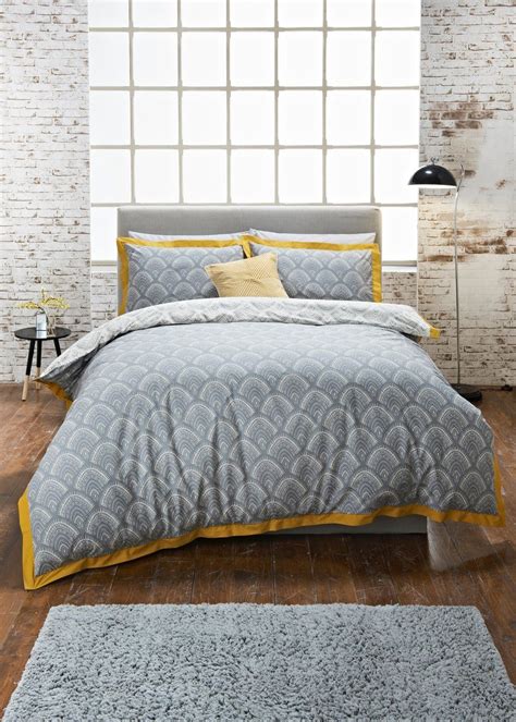 Our Stylish Fan Printed Duvet Cover In Grey Features A Bold Mustard