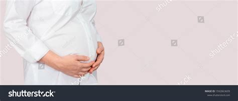 Middle Aged Pregnant Woman White Shirt Stock Photo 1592863609