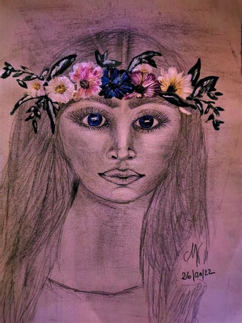 Mädchen Mit Blumenkranz Figur Acrylmalerei Farben