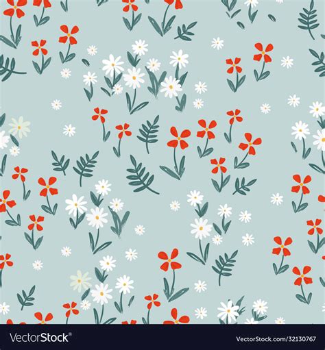 Cute Hand Drawn Ditsy Floral Seamless Pattern Vector Image