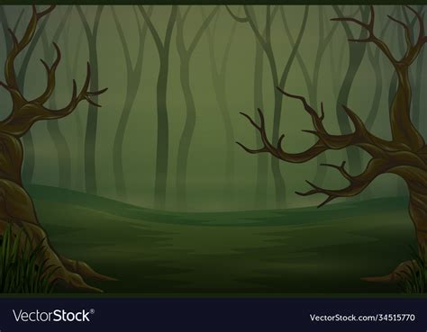 Silhouettes Trees In Dark Night Forest Royalty Free Vector