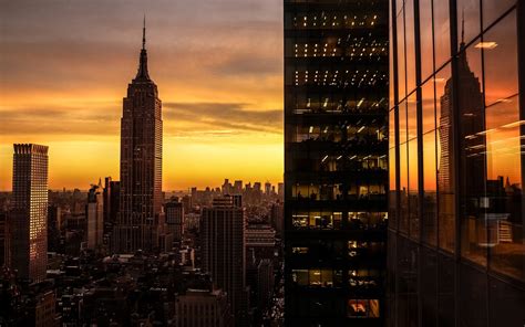 Download Skyscraper Sunset Cityscape Window Reflection Empire State