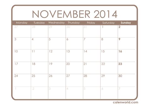 Free November Calendar Calendars
