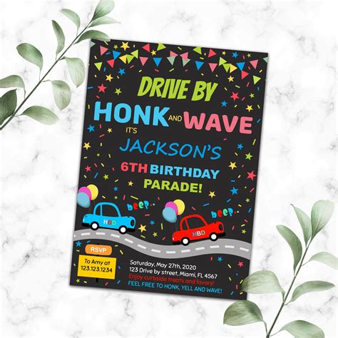 Drive By Invitation Drive Through Birthday Invitation Boy Etsy In