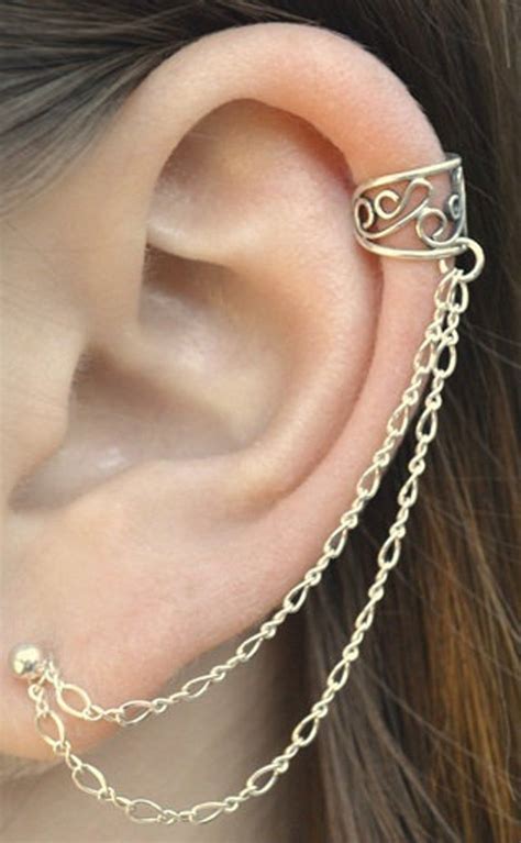 Filigree Ear Cuff To Double Chain To Post Sterling Silver Etsy In