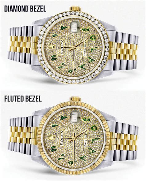 Womens Diamond Gold Rolex Watch 16233 36mm Custom Green Arabic Ful