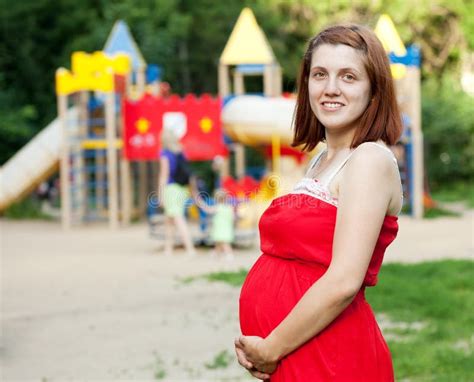 Pregnancy Woman Against Playground Stock Image Image Of Cheerful Play 27544309