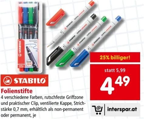 Stabilo Folienstift 4 Verschiedene Farben Angebot Bei Interspar