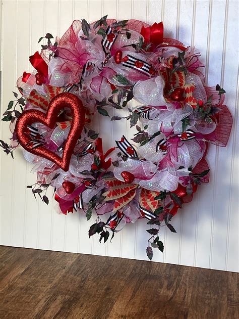 Valentines Day Deco Mesh Heart Wreath Etsy