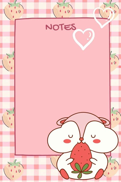 Cute Pink Strawberry Aesthetic Printable Notepad Template To Add Some