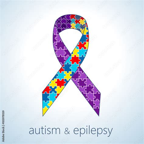 Vector Illustration Of Autism And Epilepsy Connection Concept Awareness Ribbon Stock Vector