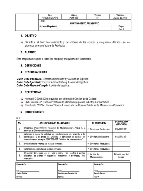 Procedimiento De Mantenimiento Preventivo