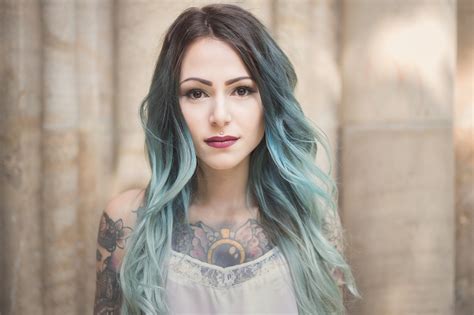 Wallpaper Face Women Model Dyed Hair Long Hair Blue Hair