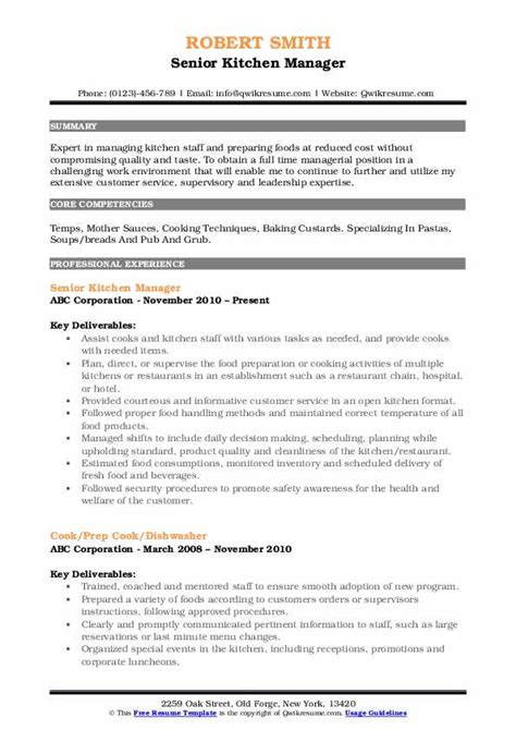 Kitchen Manager Resume Samples Qwikresume