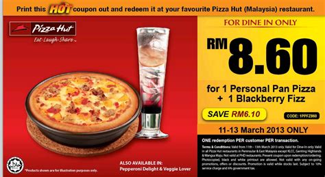 1x regular favourite pizza 2x pepsi can drinks 2x. BestLah: Pizza Hut HOT Coupon - RM8.60 For 1 Personal Pan ...