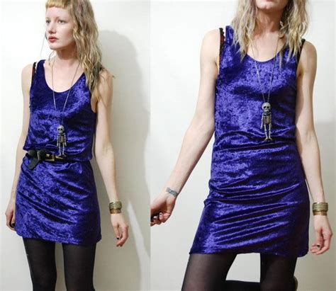 90s Vintage Crushed Velvet Dress Mini Purple Grunge 1990s Vtg Etsy