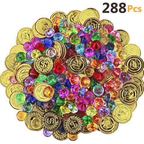 Hehali 288 Pieces Pirate Toys Gold Coins And Pirate Gems Jewelery