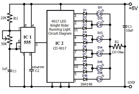 4017 LED Knight Rider Running Light Circuit Diagram ...