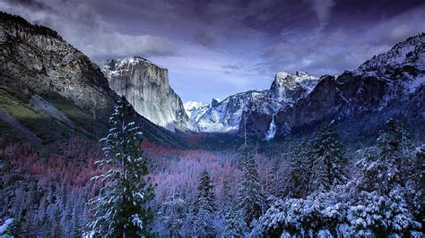 Yosemite National Park Usa Trees Forest Mountains Sky Clouds