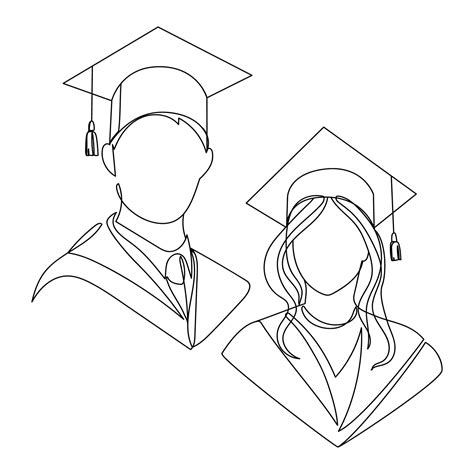 Line Art Students Graduates In Square Academic Caps Sketch Drawing