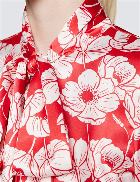 Women S Fitted Poppy Print Pussy Bow Blouse In Red Cream Hawes Curtis
