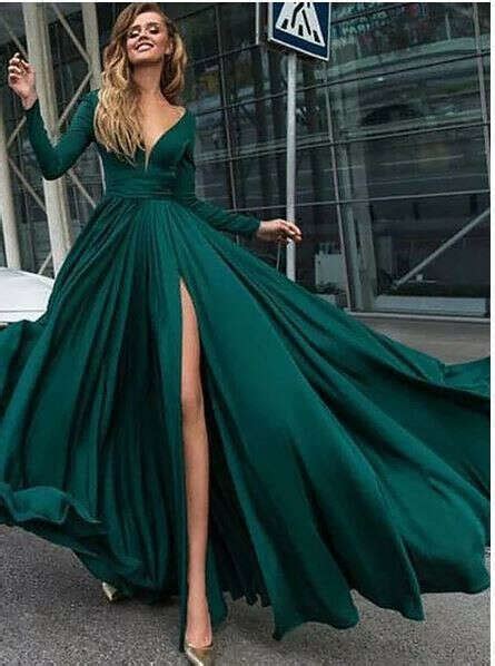 Long Sleeves Emerald Green Evening Prom Dresses Cheap Sweet 16 Dresses