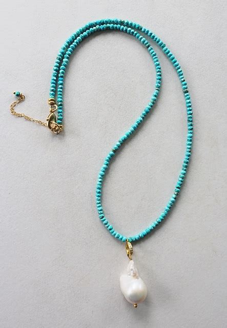 Turquoise Beaded Necklace With Baroque Pearl The Tahiti Necklace
