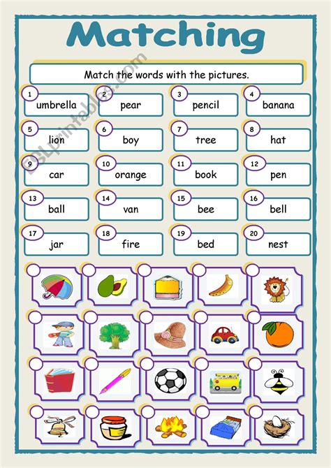 Vocabulary Matching Worksheet Elementary 2 5 English Esl Worksheets Riset