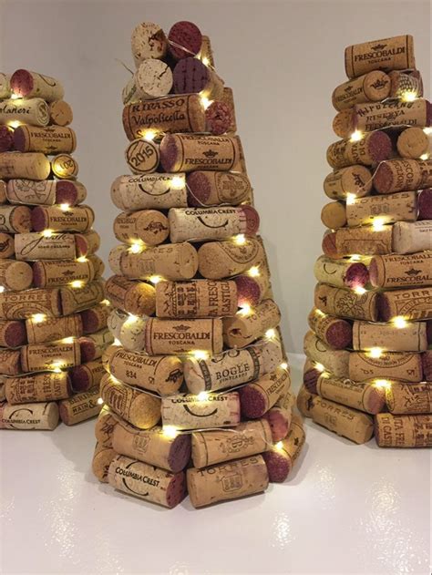 Wine Cork Christmas Trees With Led Lighting Etsy Cork Crafts