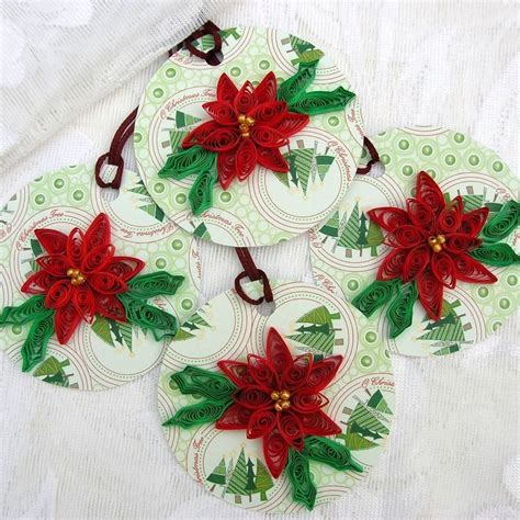 Paper Quilled Red Poinsettia Flower On Christmas Tree Paper
