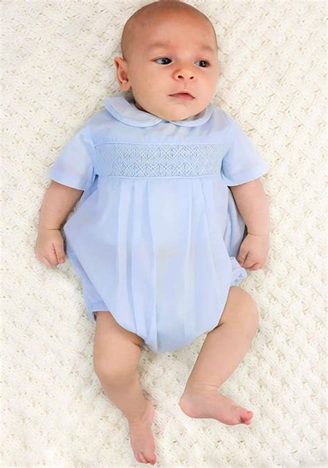 Smocked Baby Boys Bubble With Hand Sewn Details
