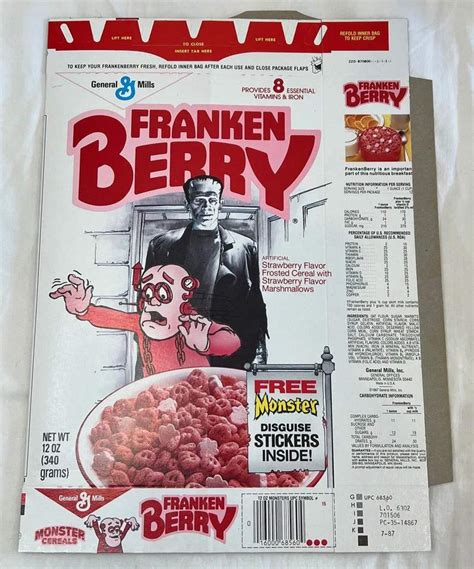 Frankenberry Original Vintage Monster Cereal Box Monster Facts Amino