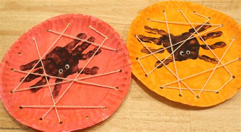 Halloween Kids Craft Handprint Spiders In A Diy Lacing Card Web Mom